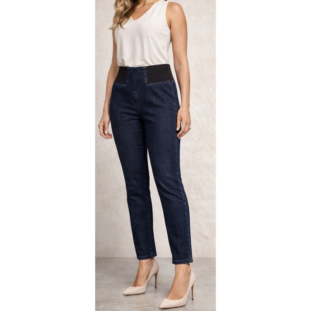 Lafayette 148 New York Dark Wash Pull-On Denim Pants XS Minimalist Capsule Chic